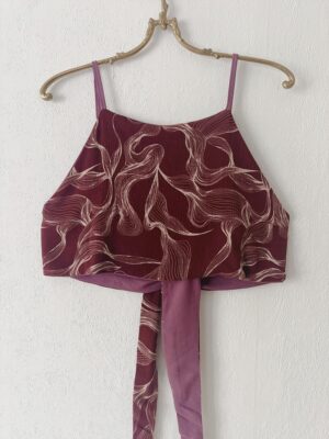 Reversible TIE-BACK Top Burgundy Bloom